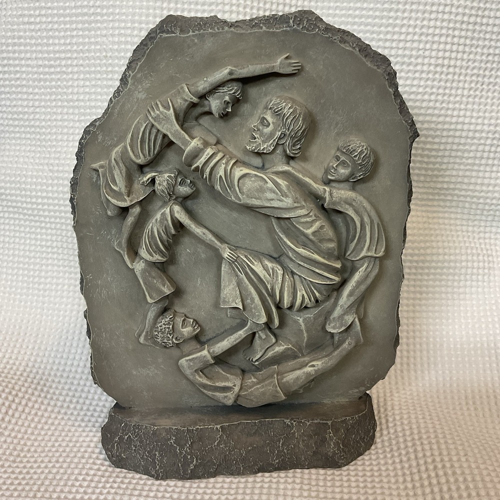 Jesus with Children Christian statue figurine, 3D oval relief plaque tabletop L